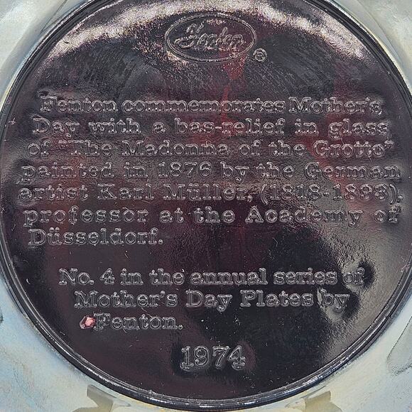 Vintage Fenton Carnival Glass Mother's Day Plate 1974 - Picture 5 of 6